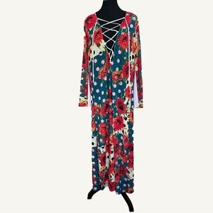 NWOT Clover Canyon Maxi Tunic Dress Size Small Sunflower Geometric Long Sleeve